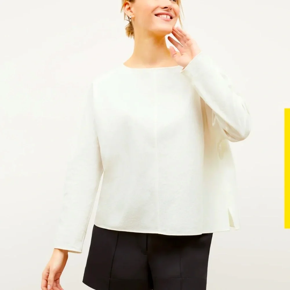 NWT M.M Lafleur Italian Linen Womens Blouse The Wren Top Double-Faced Ivory Sz L - Picture 3 of 15